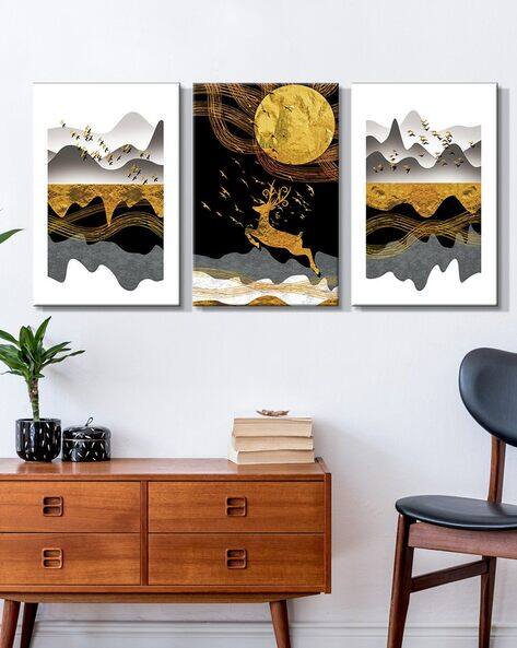 999store Pack of 3 Deer Wall Art Paintings