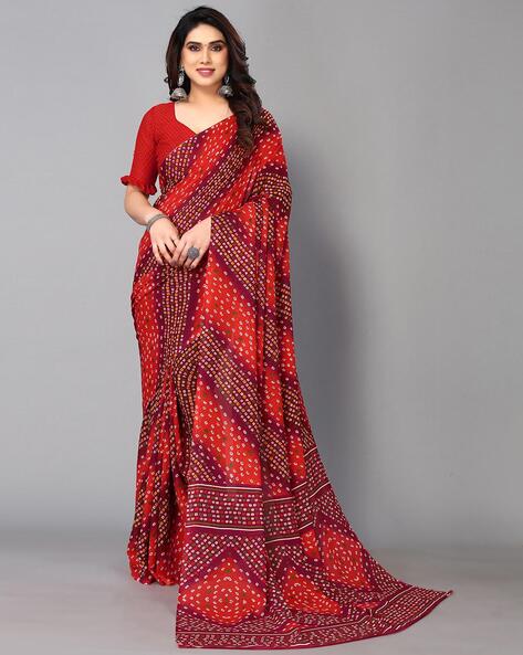 Red-Yellow Bandhani Print Saree with Gotta-Pati Hand-Work