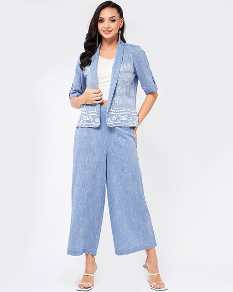 US$98.13-Blazer Pants Suit Two Piece Sets Women White Pink Sky Blue  Splicing Color One Button Trousers Pants Set Formal Suits 202-Description