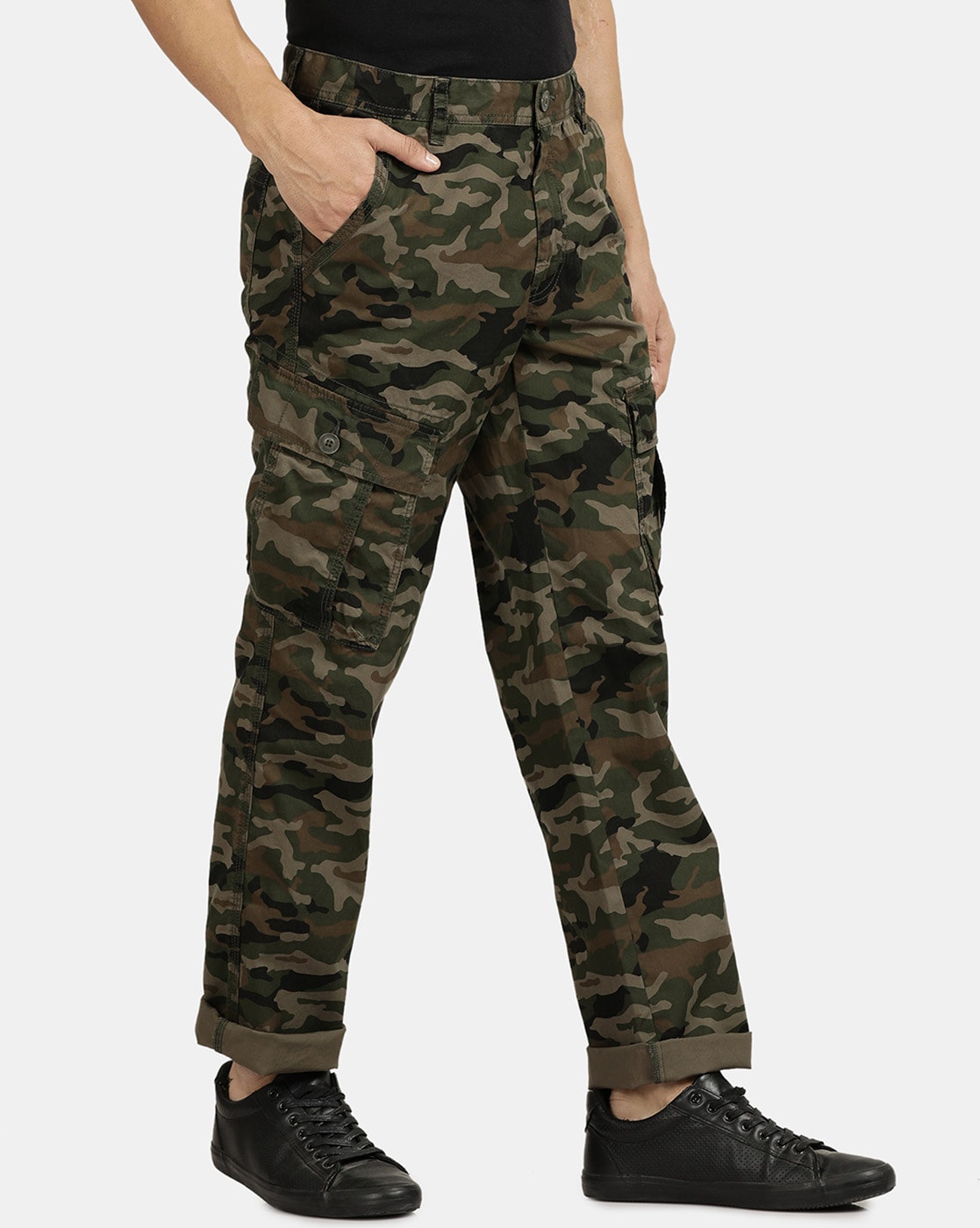 mens military style cargo pants in gold with studs and crystals