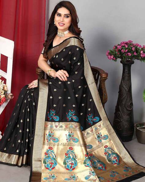 Black Colour Banarasi Silk Saree With Zari Weaving Work - Mr & Mrs Creation  - 4083143