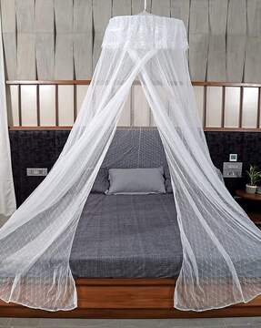 Classic Round Ceiling Hanging Bed White Polyester Mosquito Net - WallMantra