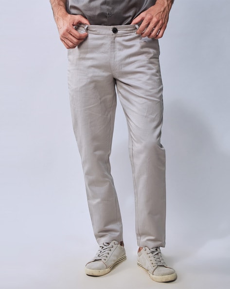 Fly with Button Closure Flat Front Pants