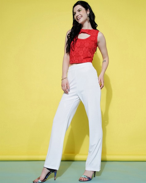Buy COVER STORY White Womens Solid Pants  Shoppers Stop