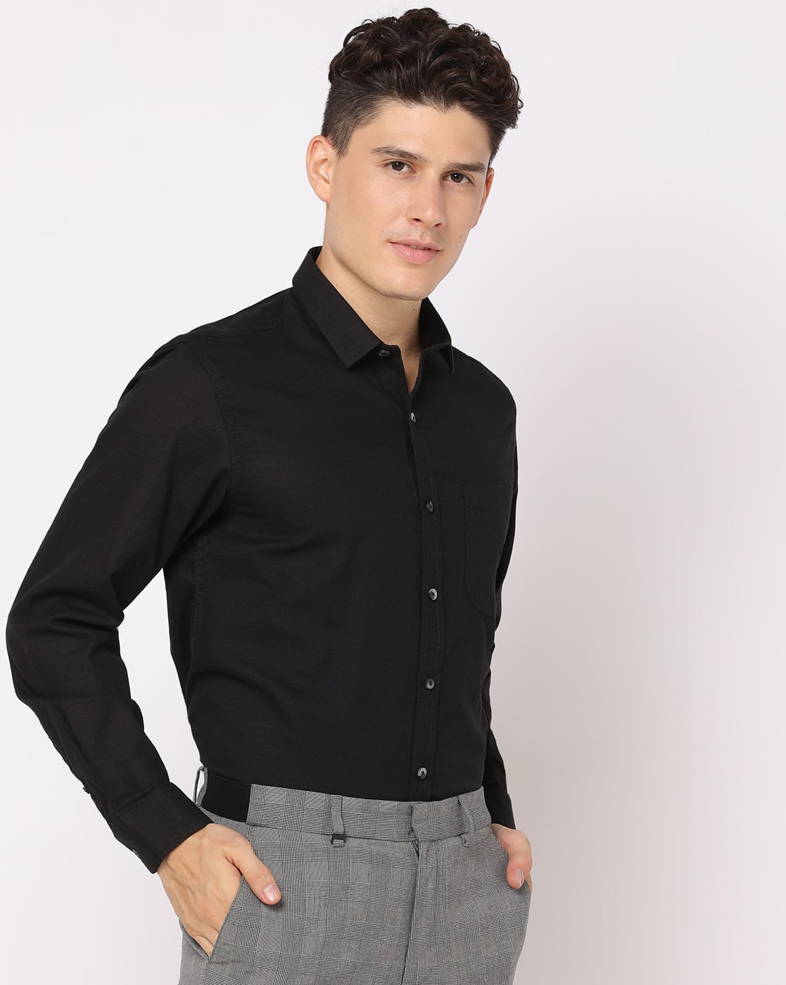 JOHN PLAYERS Men Slim Fit Shirt with Patch Pocket For Men (Black, 42)