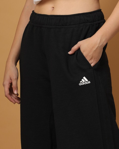 Adidas Womens Activewear Cropped Pants Elastic Waist Logo Black Size L –  Goodfair