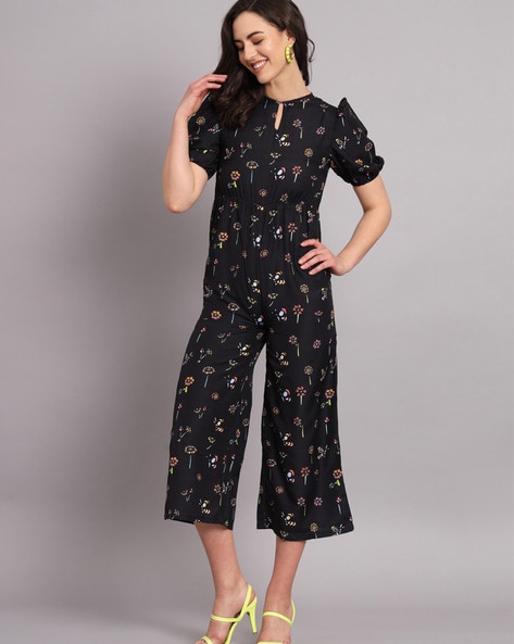 Black and fashion floral jumpsuit