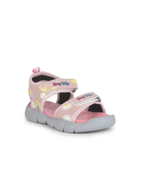 Floral Print Slip-on Sandals with Velcro Fastening