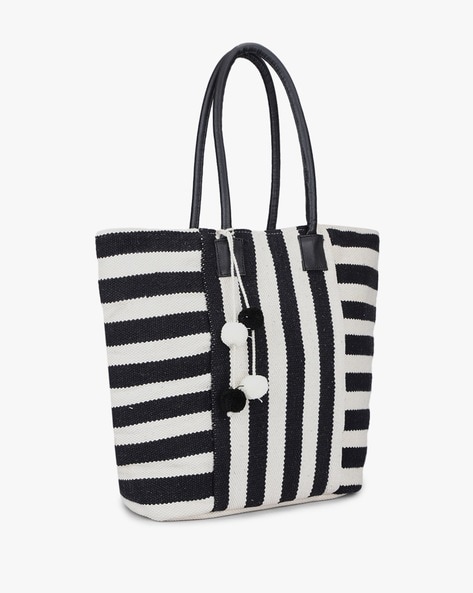 Cotton-blend Tote Bag - Black/striped - Ladies