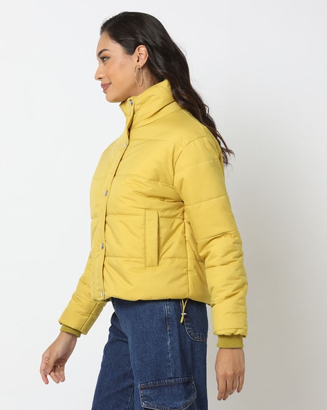 Yellow puffer jacket new deals look