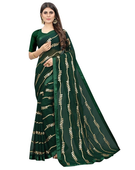 Bottle Green Pure Chiffon Silk Saree with Sliver Zari Work | Ambi Style  Butta on the Border | Party Wear Sarees | SILK MARK CERTIFIED | Party wear  sarees, Pure chiffon, Silk sarees