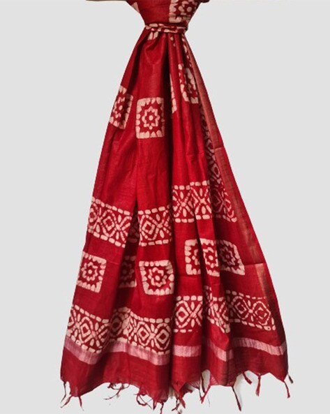 Handloom Woven Batik Print Dupatta with Tassels Price in India