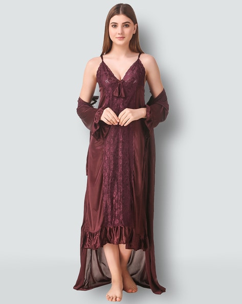 Buy Brown Night LoungeWearSets for Women by ROMAISA Online Ajio