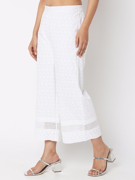 Buy Women Off-White Palazzo Pants With Lace Detailing - Best Picks 2023 -  Indya