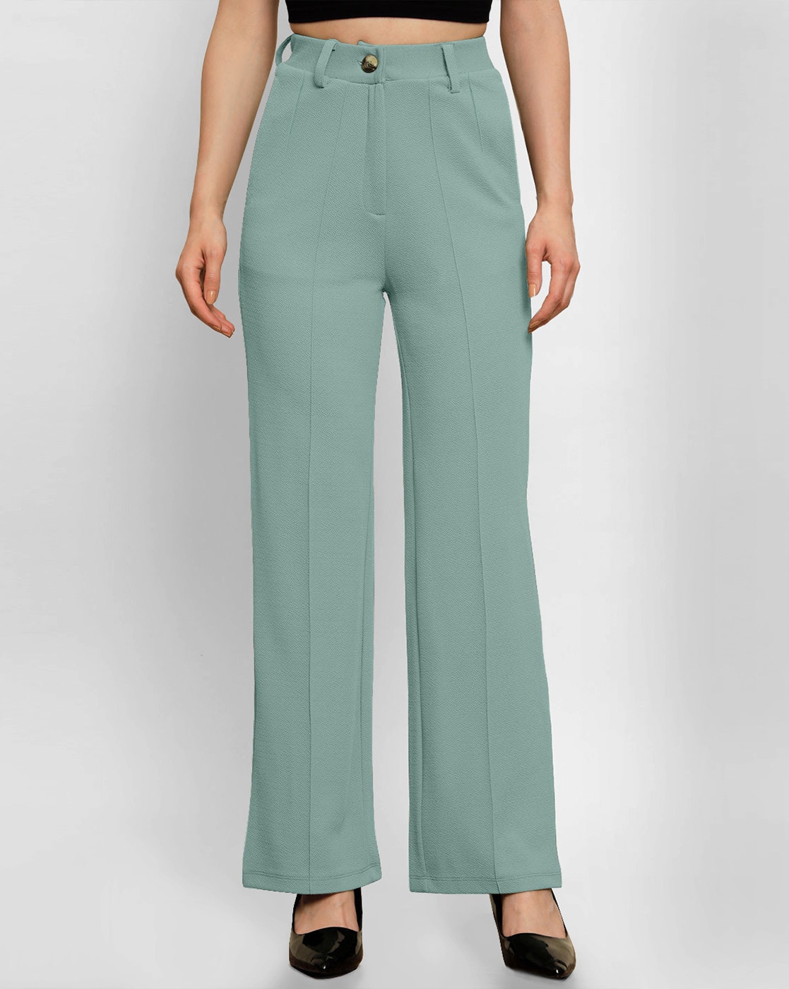 Buy Sea Green Solid Parallel Pants Online  W for Woman