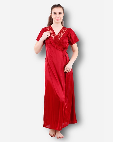 Maroon Night Wear Ladies V Neck Silk Nighty at Rs 200/piece in Mumbai