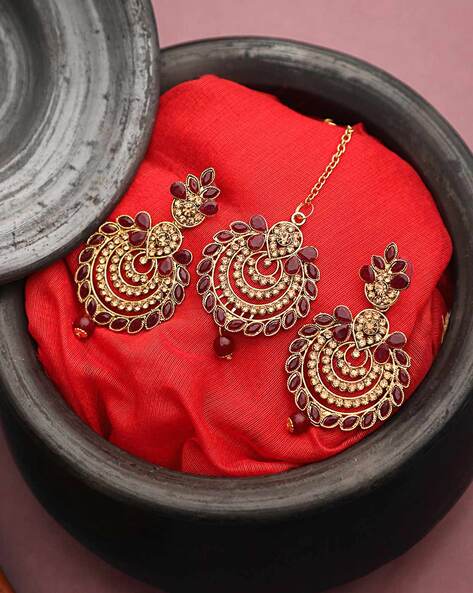 Earring Tikka Set, Maang Tikka, Earrings, Indian Jewelry, Sangeet, Mehandi,  Kundan Earrings, Pakistani Jewelry, Indian Bride, Asian Bride - Etsy