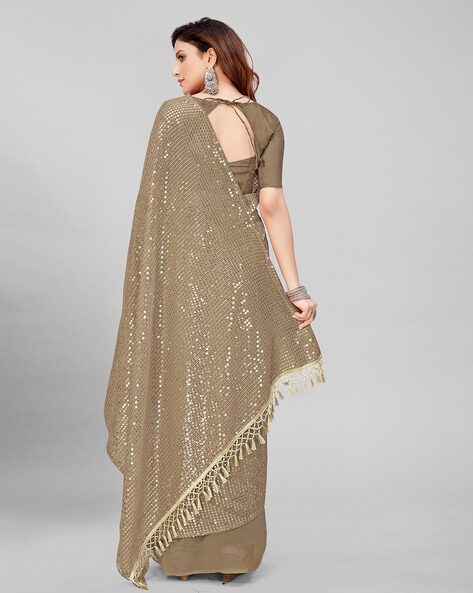 Beige Ombre Georgette Embroidered Saree Set Design by Sawan Gandhi at  Pernia's Pop Up Shop 2024