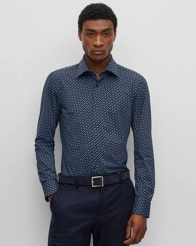 BOSS - Slim-fit shirt with flock-print monograms