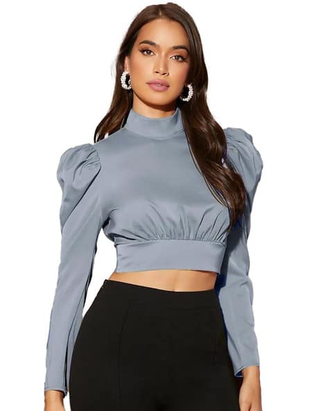 KOTTY Open-Back Blouson Crop Top with Tie-Up