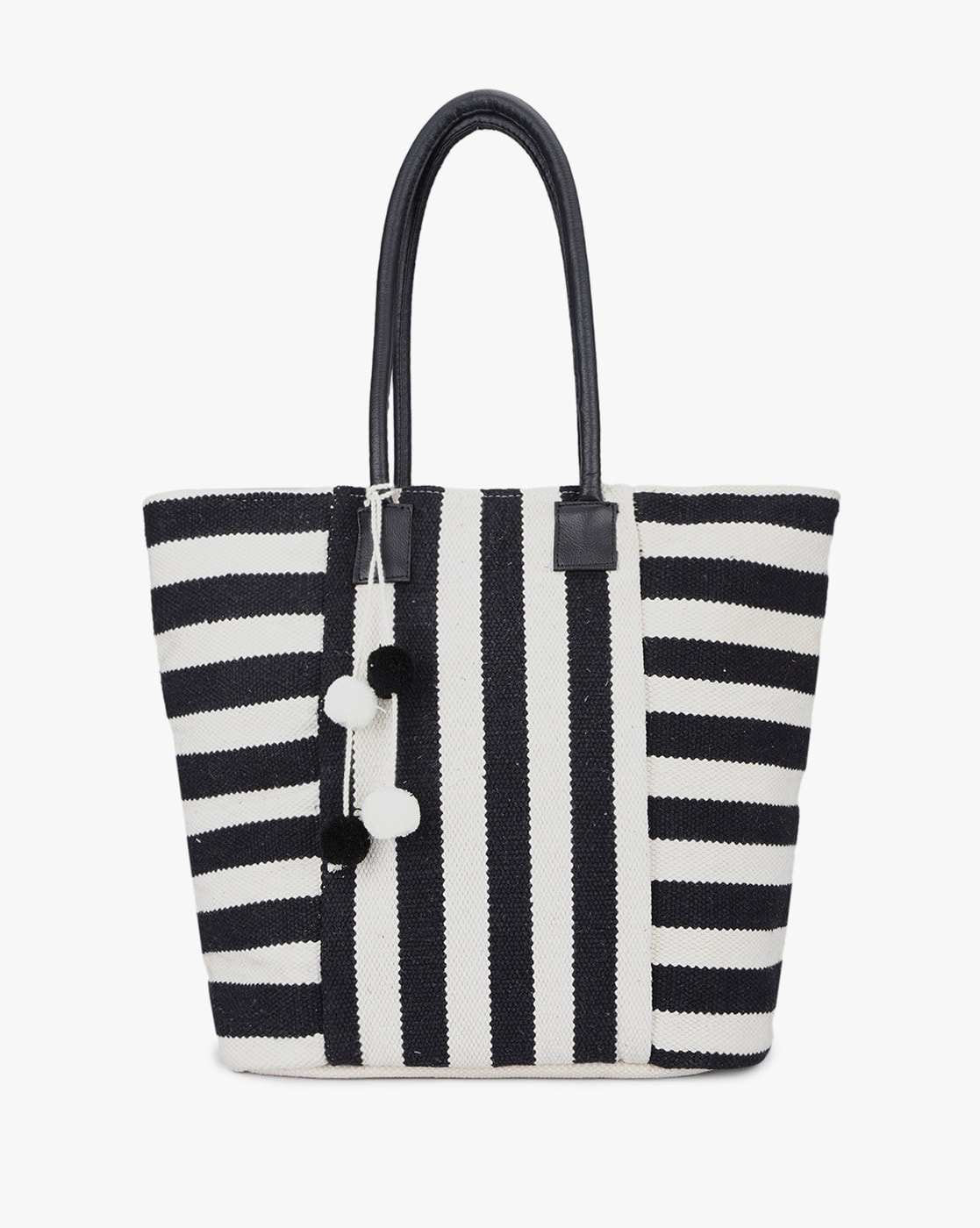 Black and white striped canvas online tote