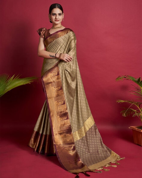 Buy Leeli Peeri Designer Women Beige Silk Saree With Running Blouse (Free  Size) Online at Best Prices in India - JioMart.