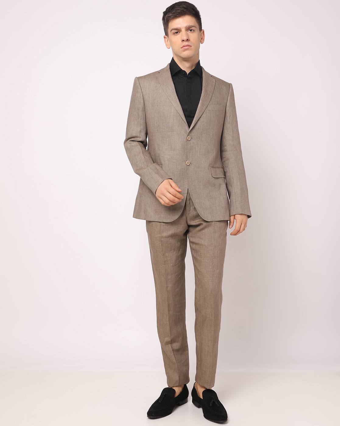 Buy EMPORIO ARMANI linen Regular Fit 2-Piece Set | Brown Color Men