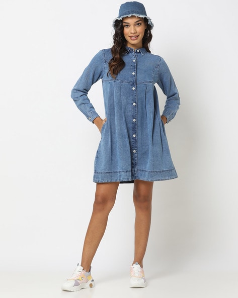 Buy Lee Cooper Women Blue Solid High Low Denim Shirt Dress - Dresses for  Women 12065402 | Myntra