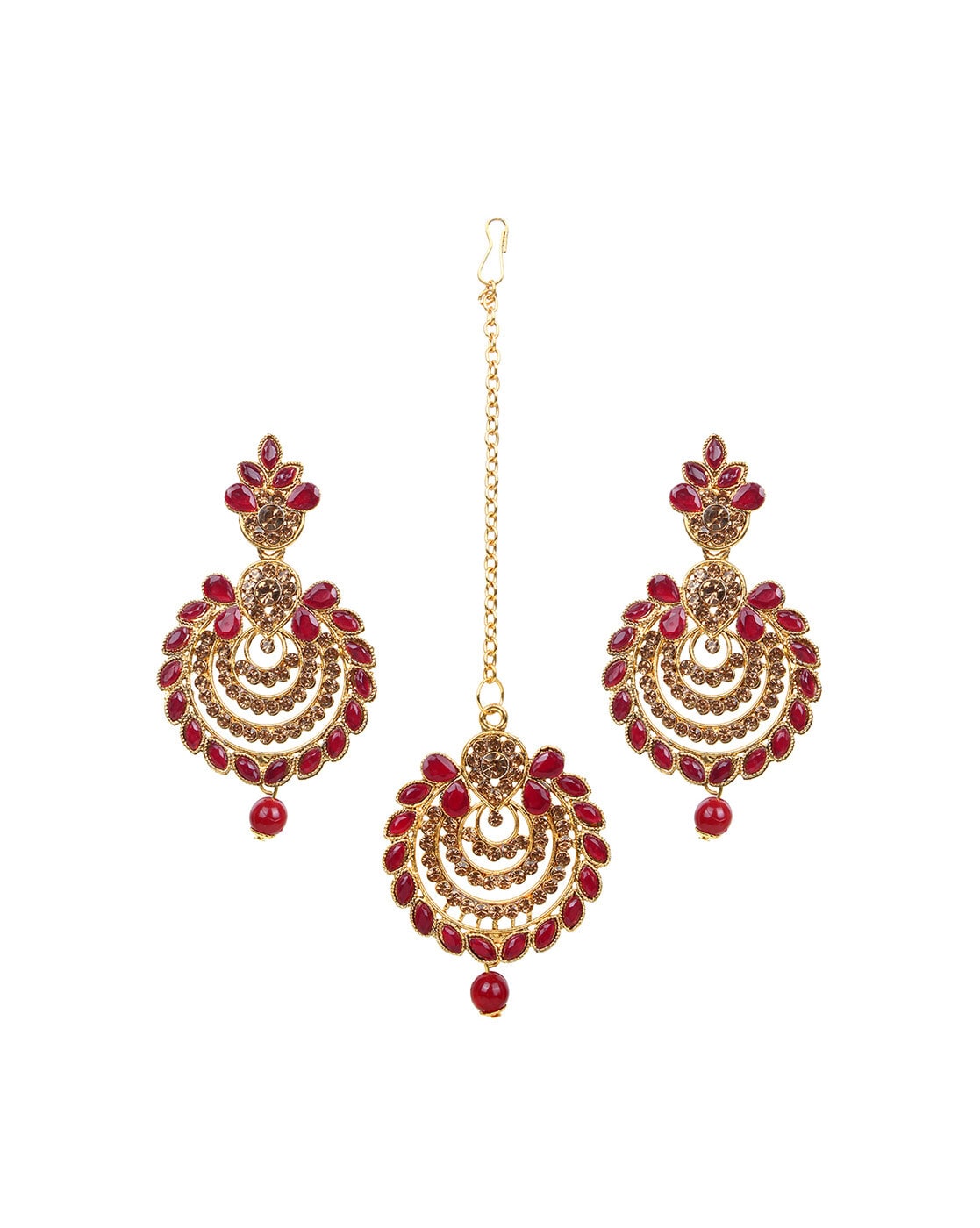 Suhasi Red Maangtikka Earring Set – I Jewels