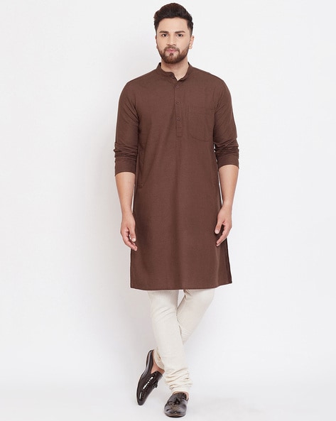 Even Band-Collar Kurta with Patch Pocket