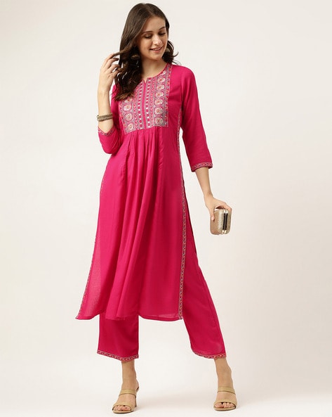 Embroidered Straight Kurta & Pants Set