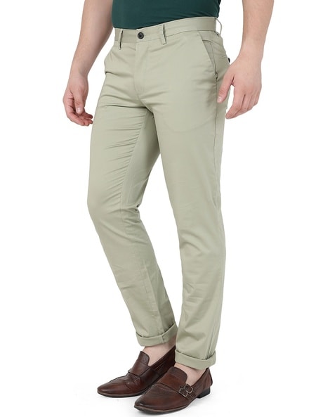 Buy Go Colors Women Solid Pista Green Cotton Pencil Pant online