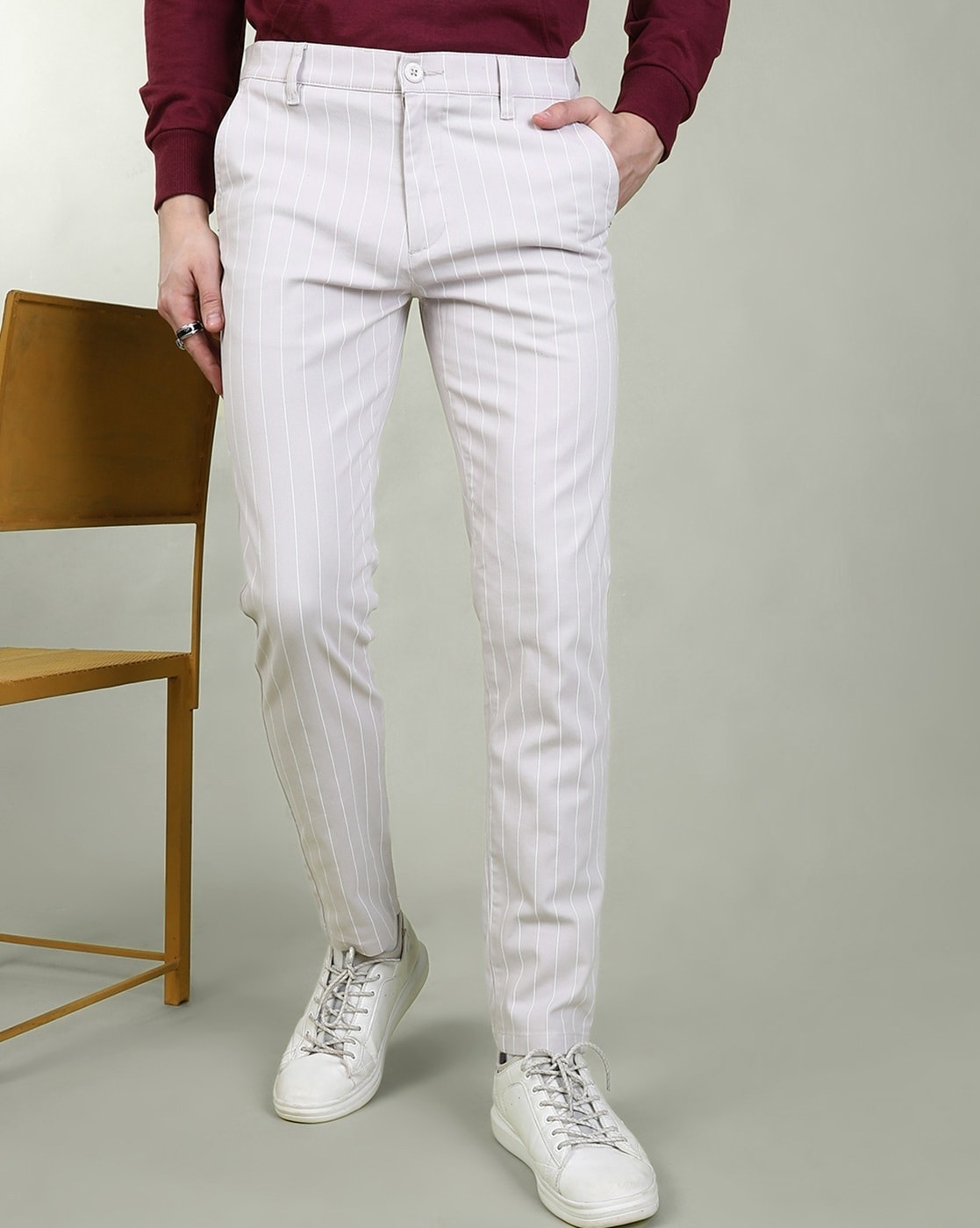 Buy Allen Solly Grey Slim Fit Striped Trousers for Mens Online  Tata CLiQ