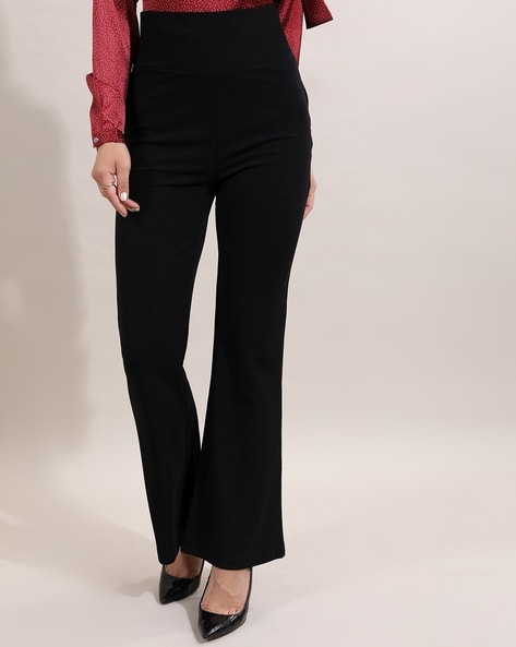 Broadstar Black Straight Fit High Rise Flared Trousers