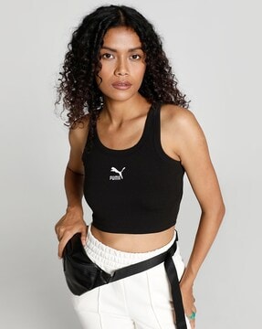 Puma Classics T7 Cropped Tank Cotton Black Shirt For Women, Size S price in  UAE,  UAE