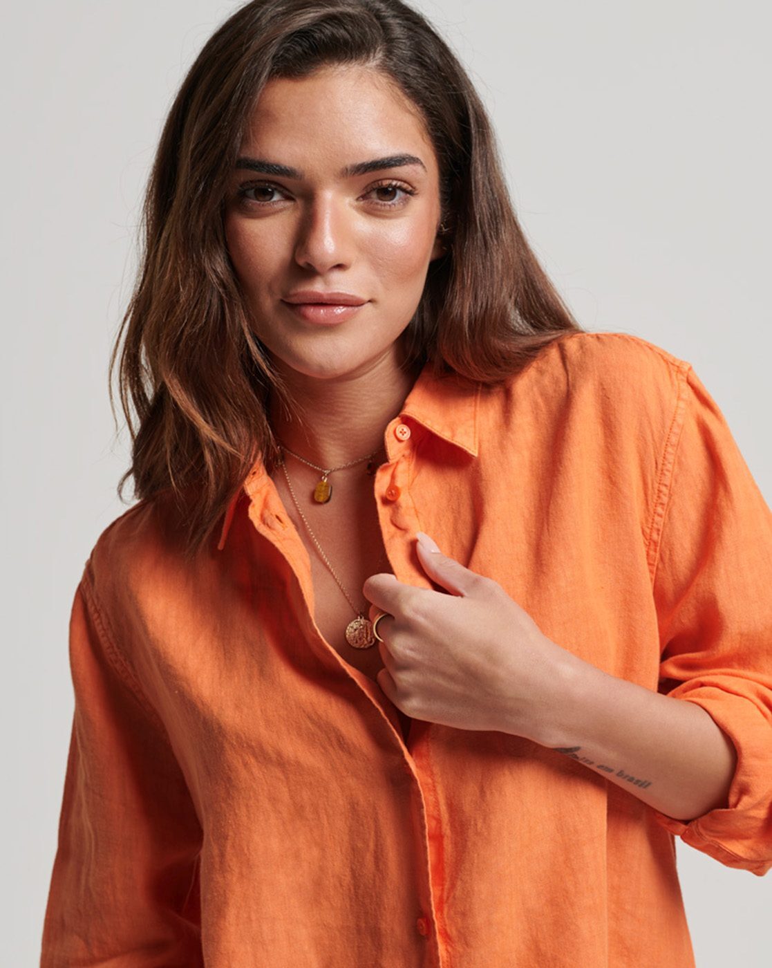 orange linen shirt womens