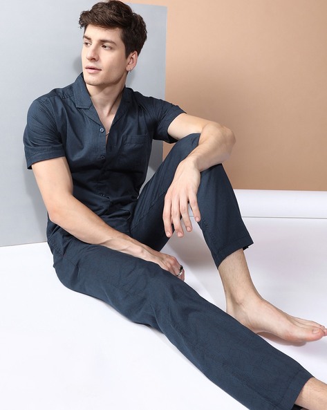 SWANIDH® Men's- Solid Night Suit/Top & Pyjama/Loungewear/Nightdress/ Nightwear Knitted Pure Cotton Fabric- Piping and Pockets-Front Open  (Medium, Butternut) : Amazon.in: Clothing & Accessories