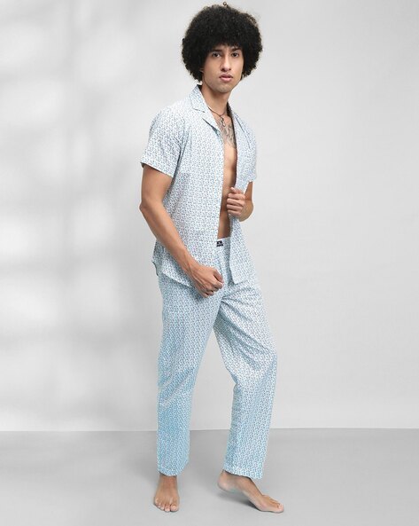Leriya Fashion Men's Night Dress | Rayon Multi Printed Night Suit Set |  Sleepwear Loungewear Shirt & Shorts Combo | Summer Wear Short Pajama Set  for Men | Night Wear Set. (Medium,