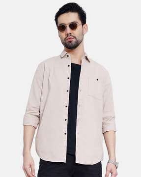 Cross Dyed Sim Fit Shirt with Patch Pocket