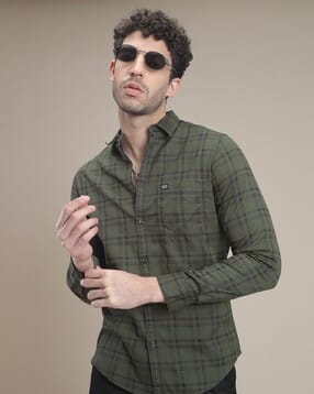 The Indian Garage Co Men Checked Slim Fit Shirt with Patch Pocket