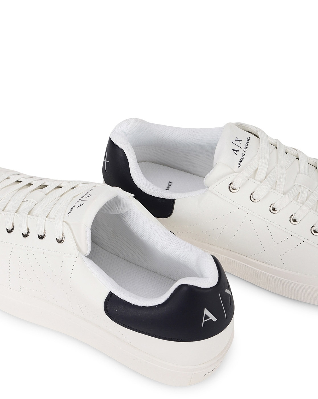 Armani Exchange Mens Leather Tennis Shoes With Aop Detail In Black |  ModeSens