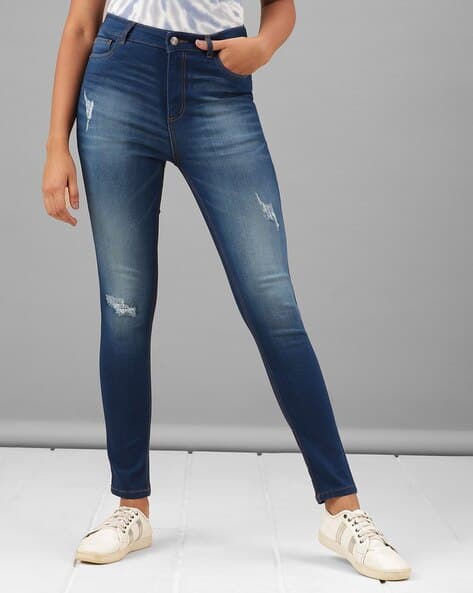 FREEHAND Lightly Washed Distressed Skinny Fit Jeans
