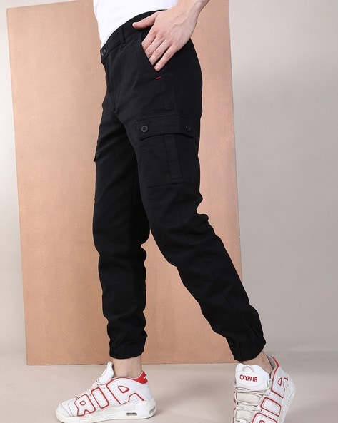 Buy tbase mens Black Poly Cotton Solid Cargo Pant for Men online India