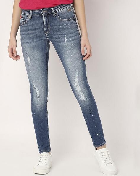 Buy Nuon Mid Blue Distressed Denim Jeans from Westside