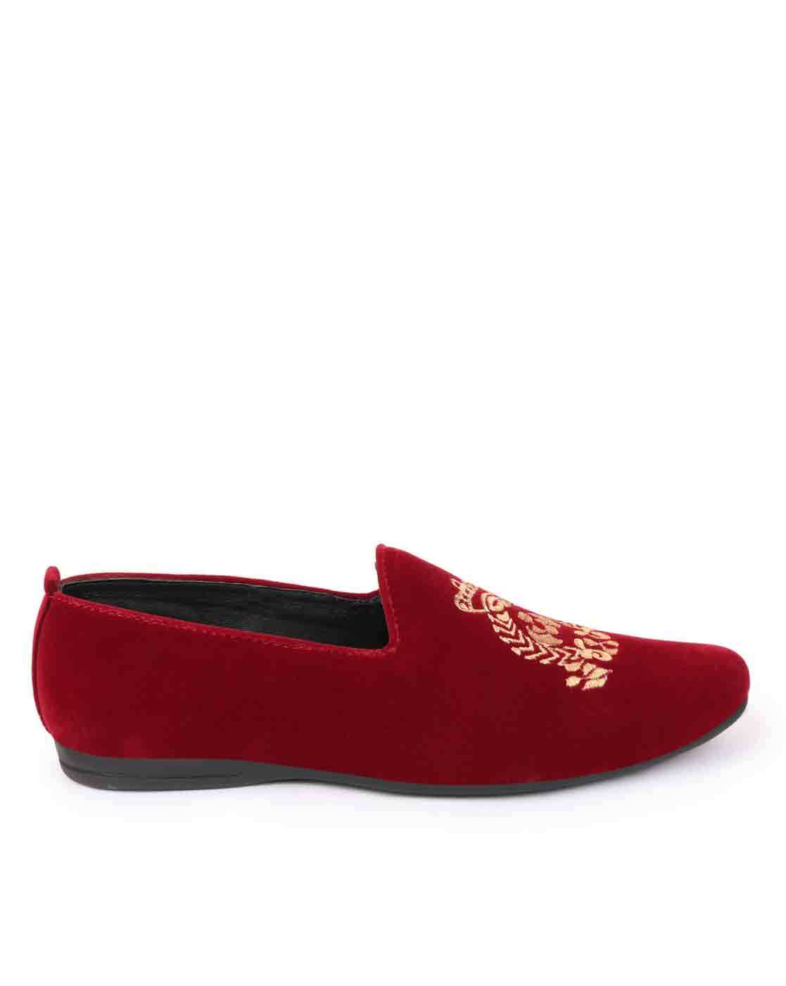 Romano - Red Velvet Gold Crest Shoes | Childrensalon Outlet