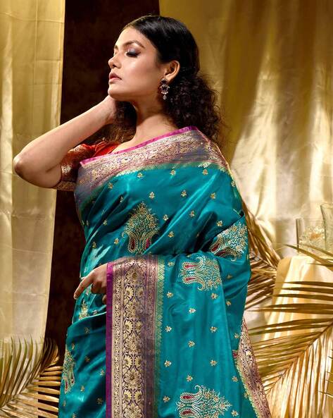 party wear banarasi silk saree with unstitched blouse – Ethnicgarment