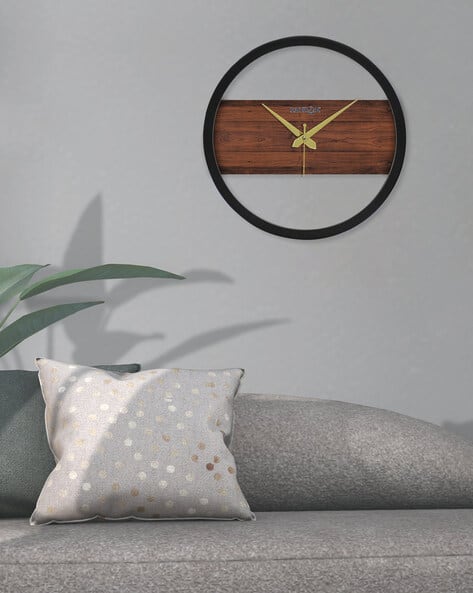 RANDOM Round Wall Clock with Wooden Accent