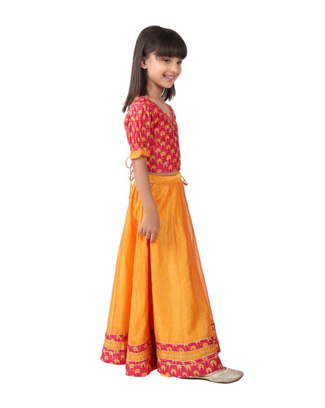 Buy Pink Cotton Printed Straight Lehenga Set for Kids Online at Fabindia |  20057960