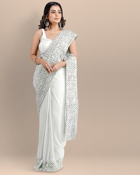 Half White Saree | Bollywood saree blouse designs, Saree trends, Sari  blouse designs