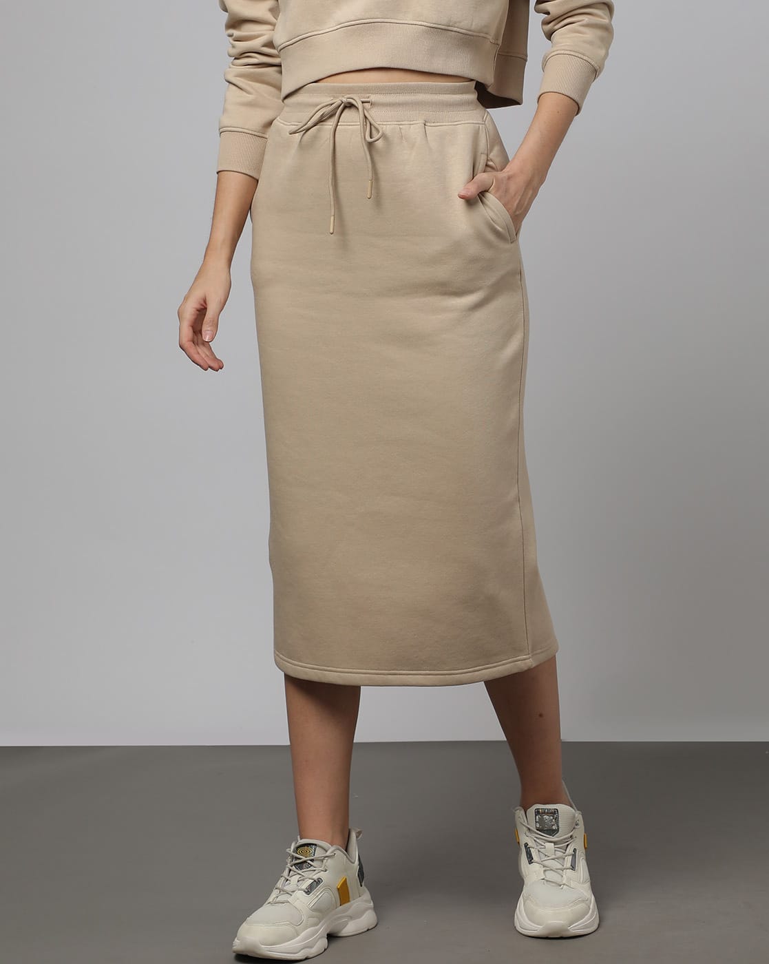 Pencil Skirt with Drawstring Waistband